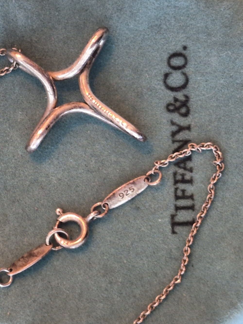 Authentic Tiffany & Co. Elsa Peretti Silver Open Cross Pendant Necklace